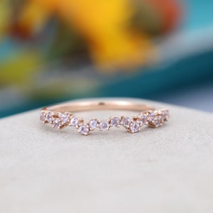 Unique tanzanite wedding band vintage Rose Gold wedding band women Half eternity Bridal dainty Stacking ring Matching Promise gift for her