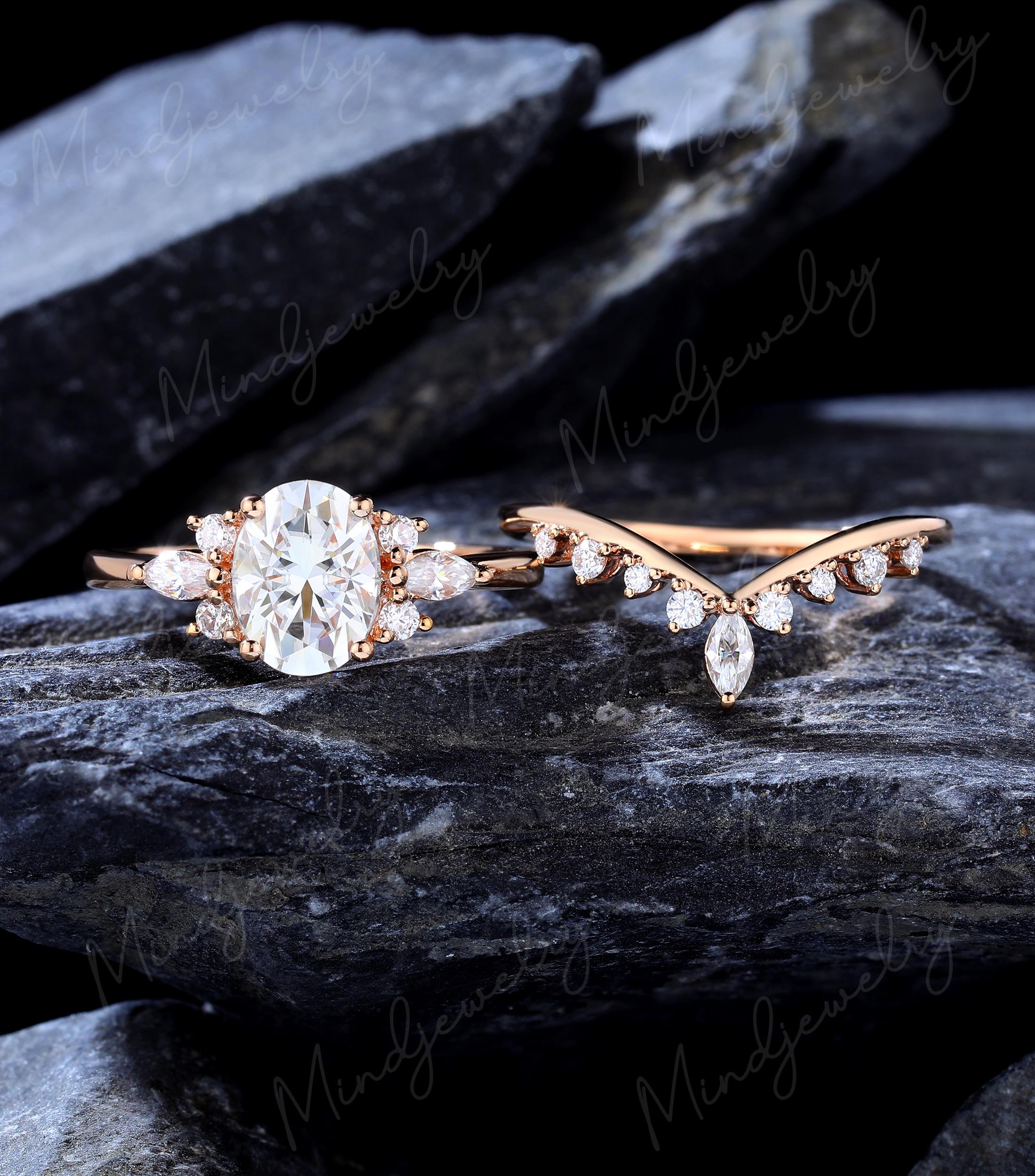 Oval Moissanite Rose Gold Engagement Set