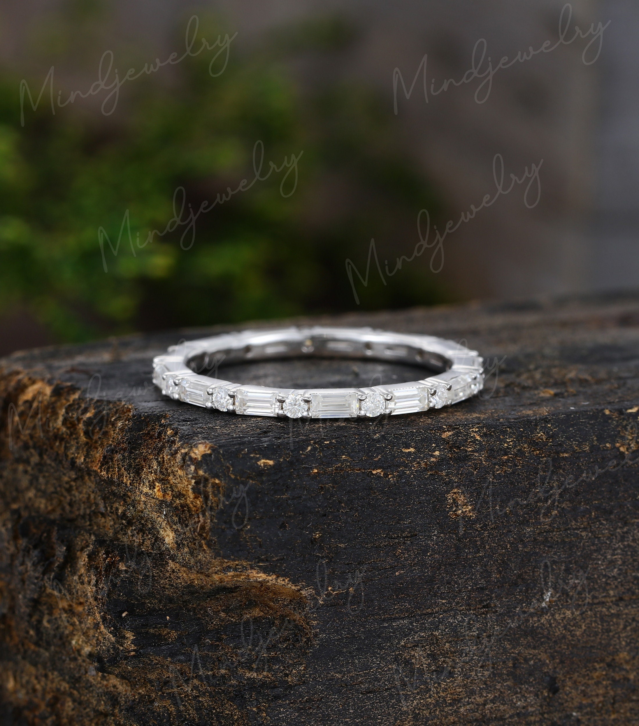 Unique White Gold Wedding Band Women Full Eternity Baguette - Etsy
