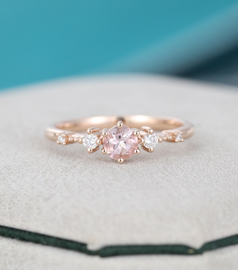 Morganite engagement ring vintage Rose gold engagement ring for women Unique Cluster Antique diamond wedding Bridal Promise Anniversary gift image 5