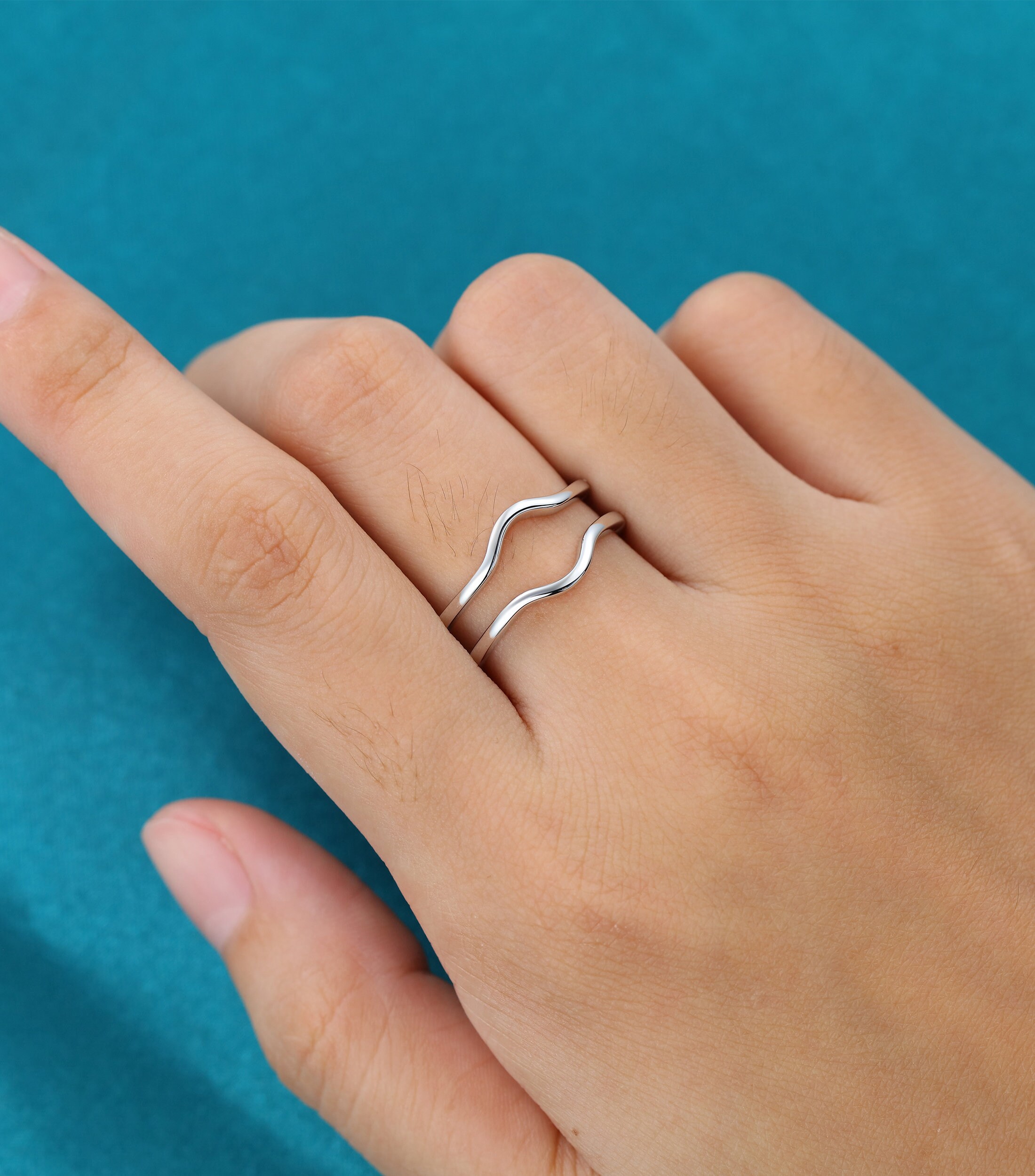 Double Curved wedding band Simple wedding band Solid 14K White Etsy