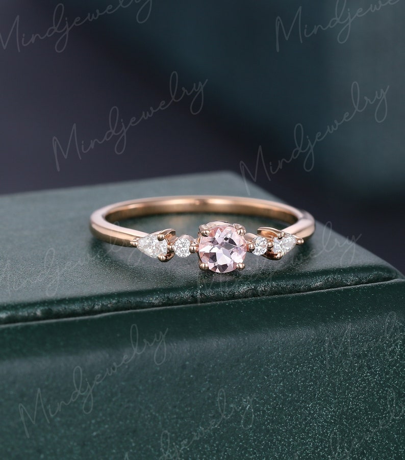 Morganite engagement ring vintage Rose gold engagement ring for women Unique Cluster Antique diamond wedding Bridal Promise Anniversary gift image 1