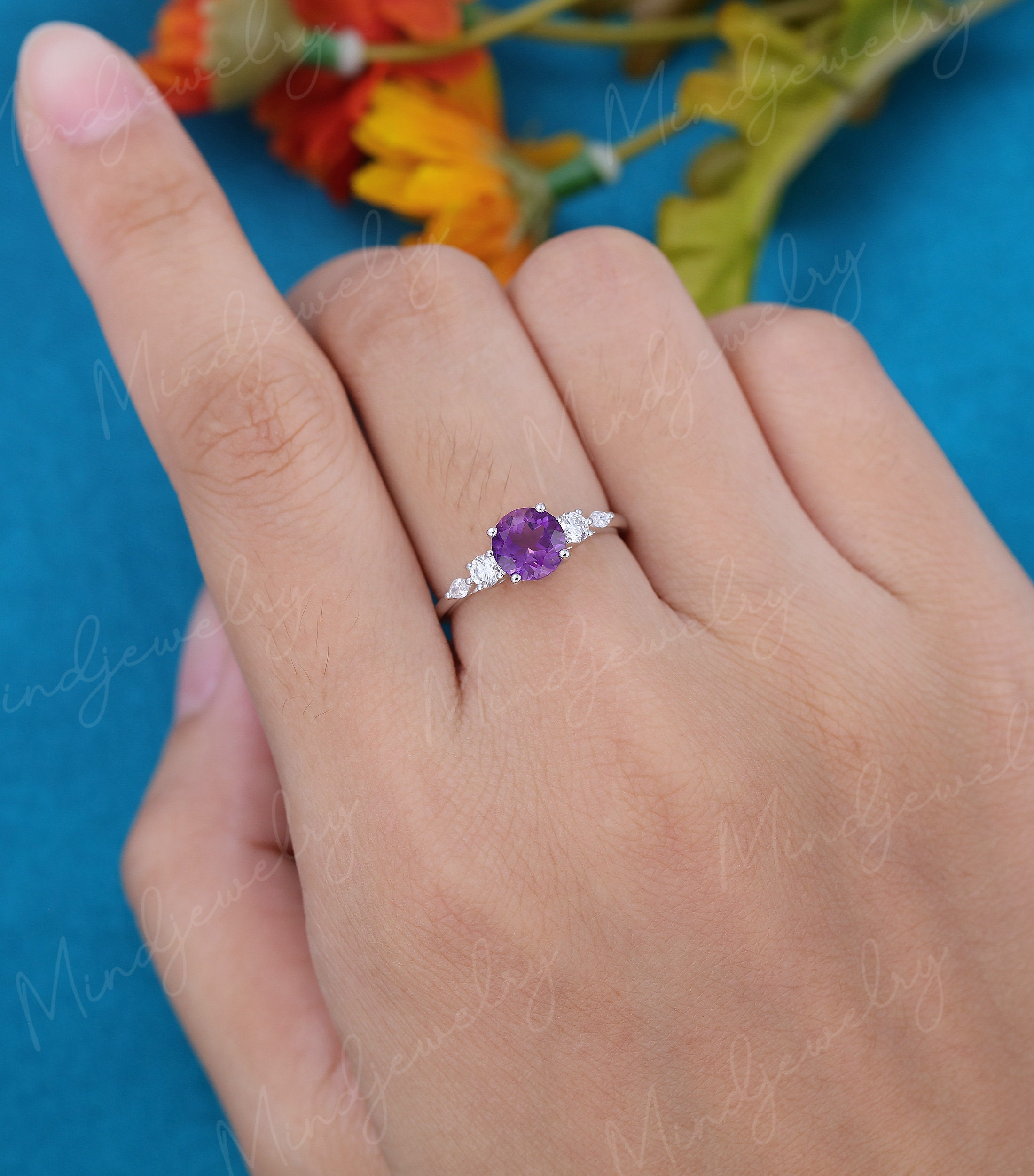 Amethyst Engagement Ring White Gold Unique Engagement Ring Etsy
