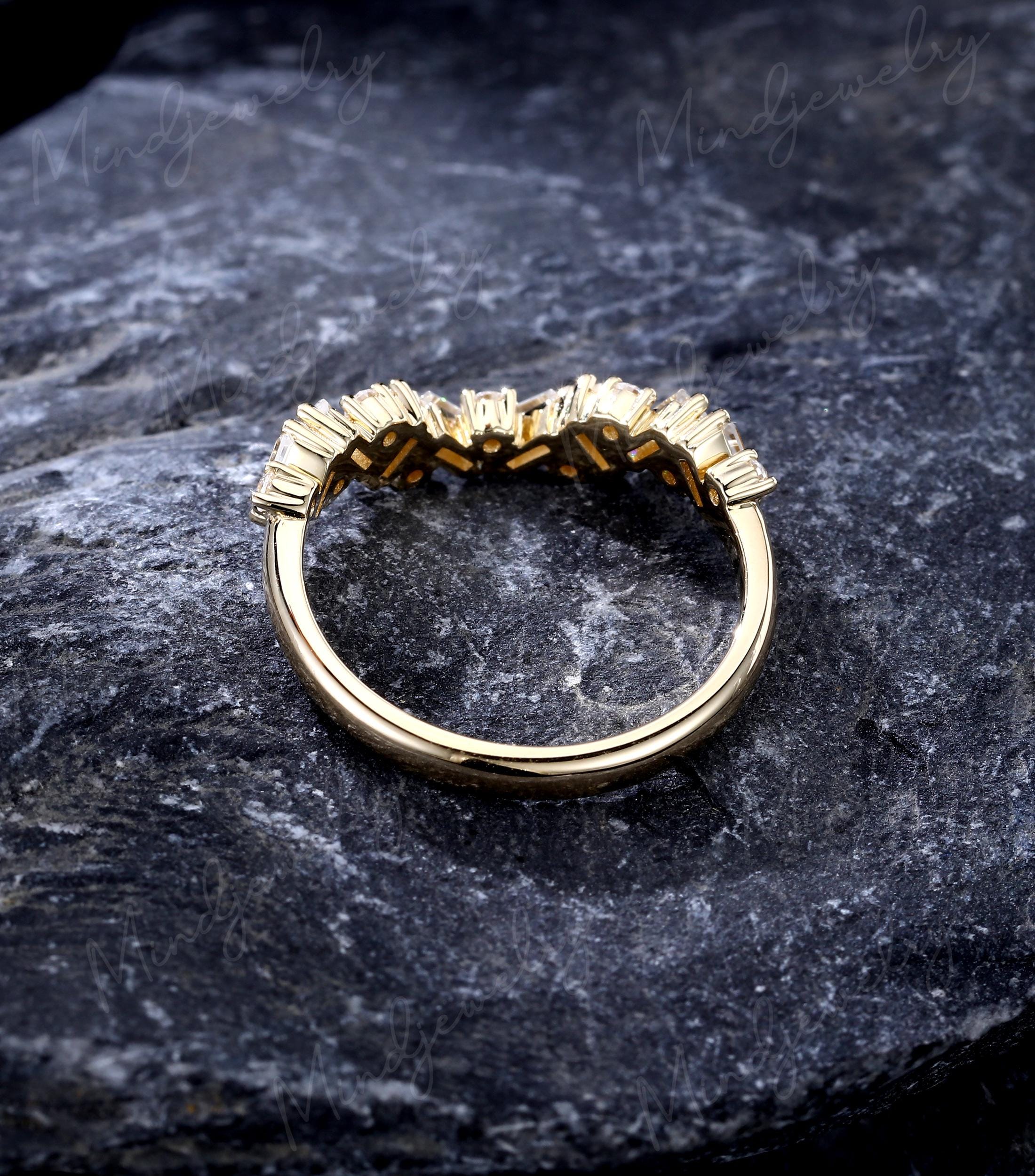 Baguette Cut Moissanite Wedding Band Vintage Yellow Gold Stacking ...