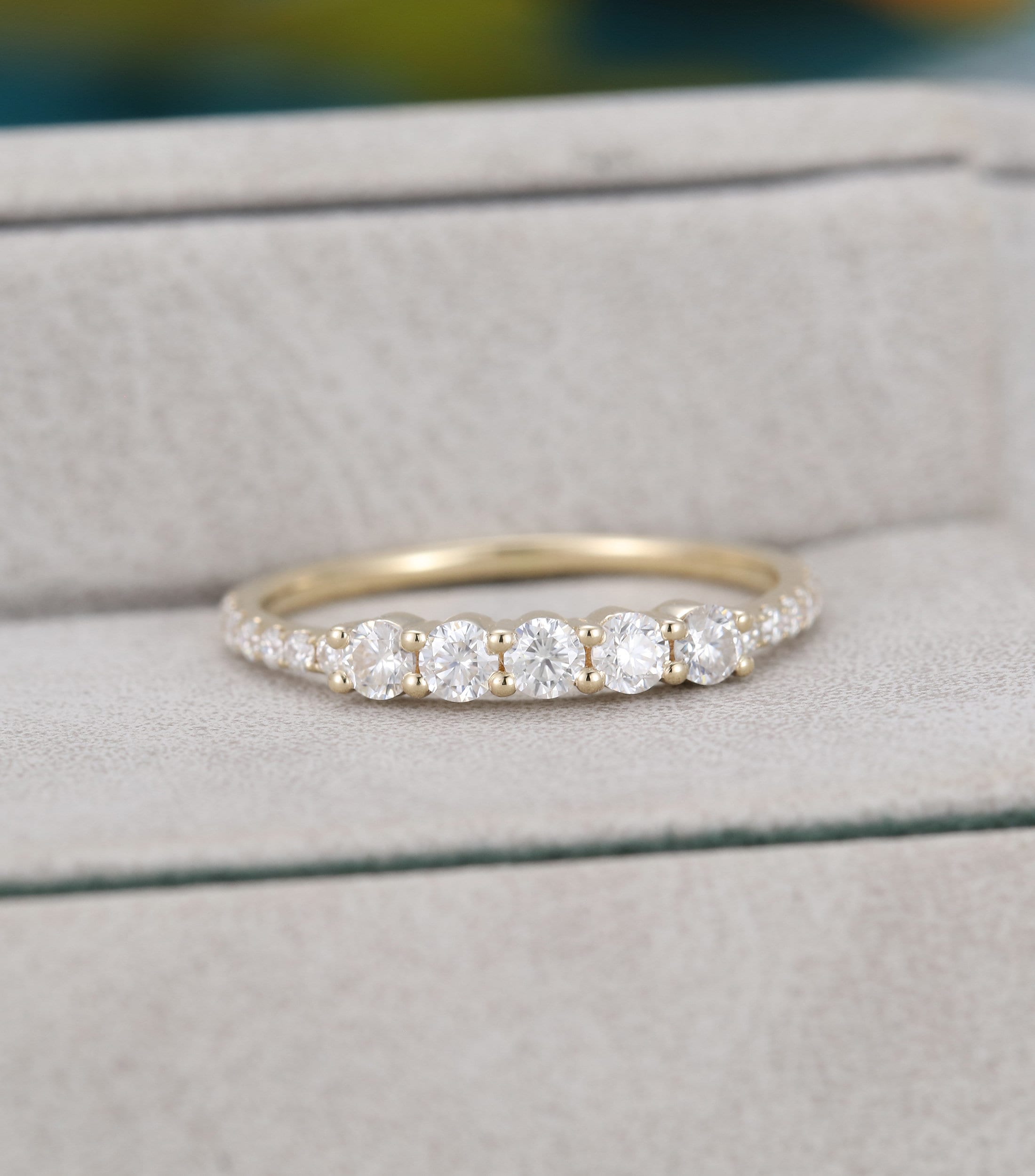 Yellow Gold Wedding Band Women Unique Moissanite Wedding Band - Etsy