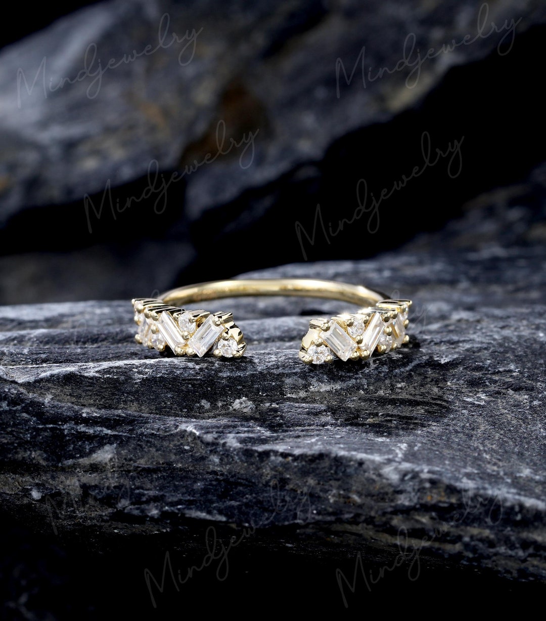 Baguette Cut Moissanite Wedding Band Vintage 14k/18k Yellow Gold ...