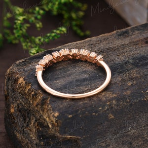 Unique Half Eternity Baguette cut Moissanite wedding band vintage Rose gold wedding band women Matching band Bridal Promise gift for her image 4