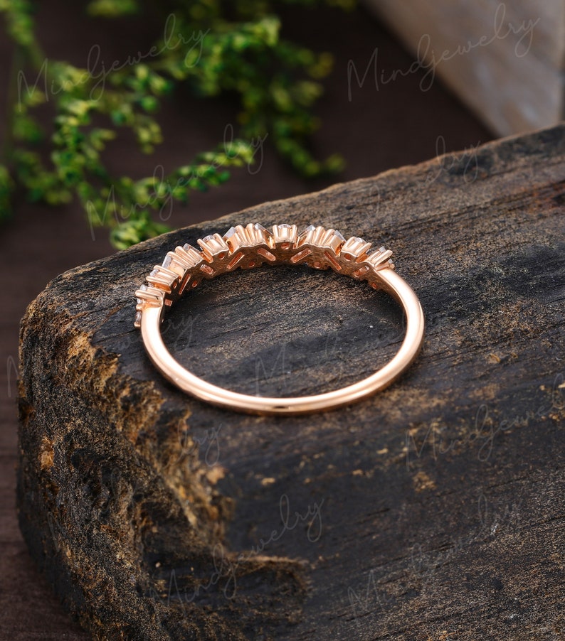 Unique Half Eternity Baguette cut Moissanite wedding band vintage Rose gold wedding band women Matching band Bridal Promise gift for her image 4