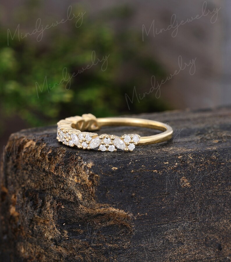 Marquise Cut Moissanite Wedding Band Yellow Gold Wedding Band Women ...