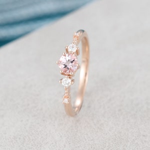 Morganite engagement ring vintage Rose gold engagement ring for women Unique Cluster Antique diamond wedding Bridal Promise Anniversary gift image 7