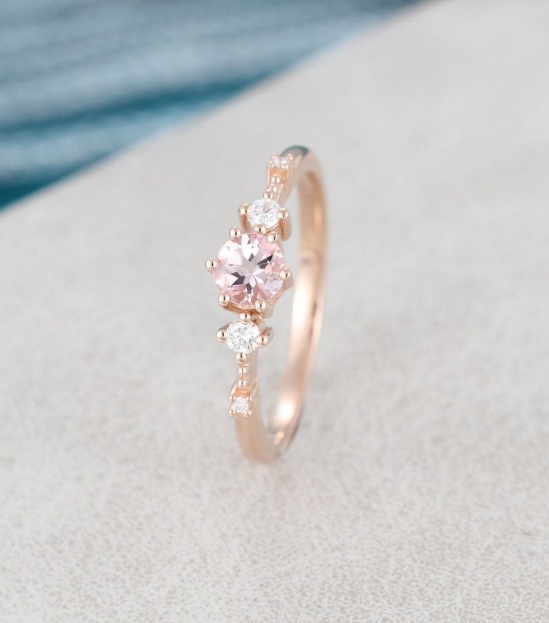 Morganite engagement ring vintage Rose gold engagement ring for women Unique Cluster Antique diamond wedding Bridal Promise Anniversary gift image 7