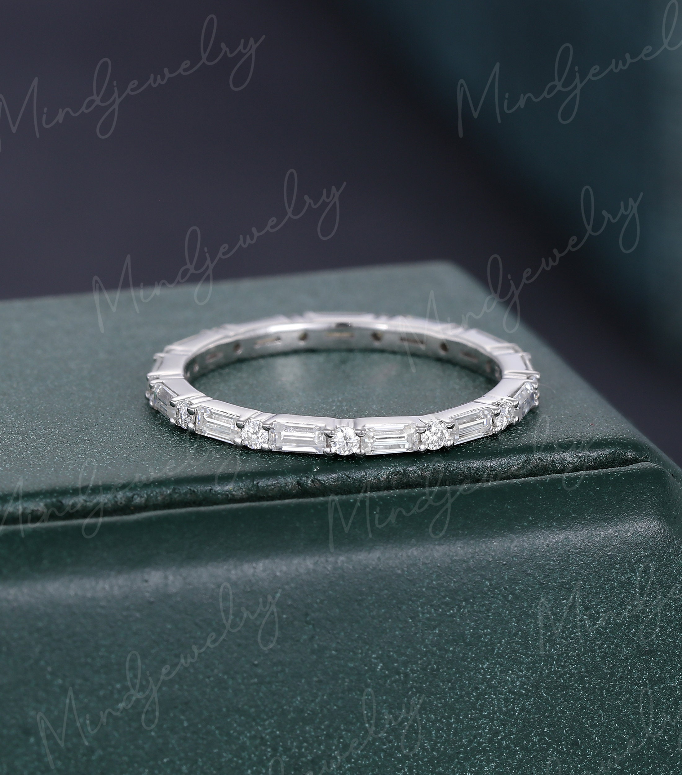 Unique White Gold Wedding Band Women Full Eternity Baguette - Etsy