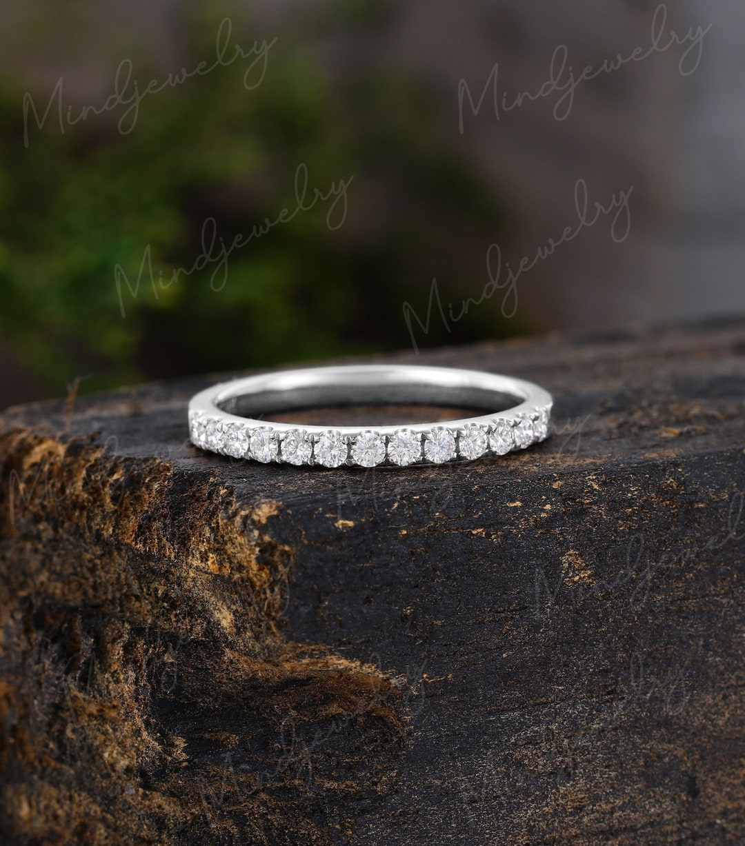 White Gold Wedding Band Women Diamond Wedding Band Vintage Etsy