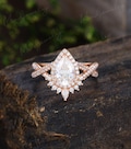 Unique Moissanite engagement ring Pear shaped Rose gold Halo Vintage engagement ring Twisted diamond wedding Bridal Promise gift for women