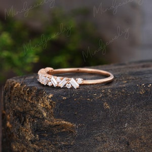 Unique Half Eternity Baguette cut Moissanite wedding band vintage Rose gold wedding band women Matching band Bridal Promise gift for her image 3