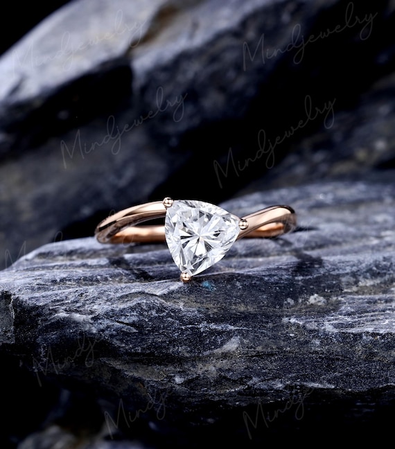 7mm Trillion Cut LAB Diamond Engagement Ring Rose Gold Twisted