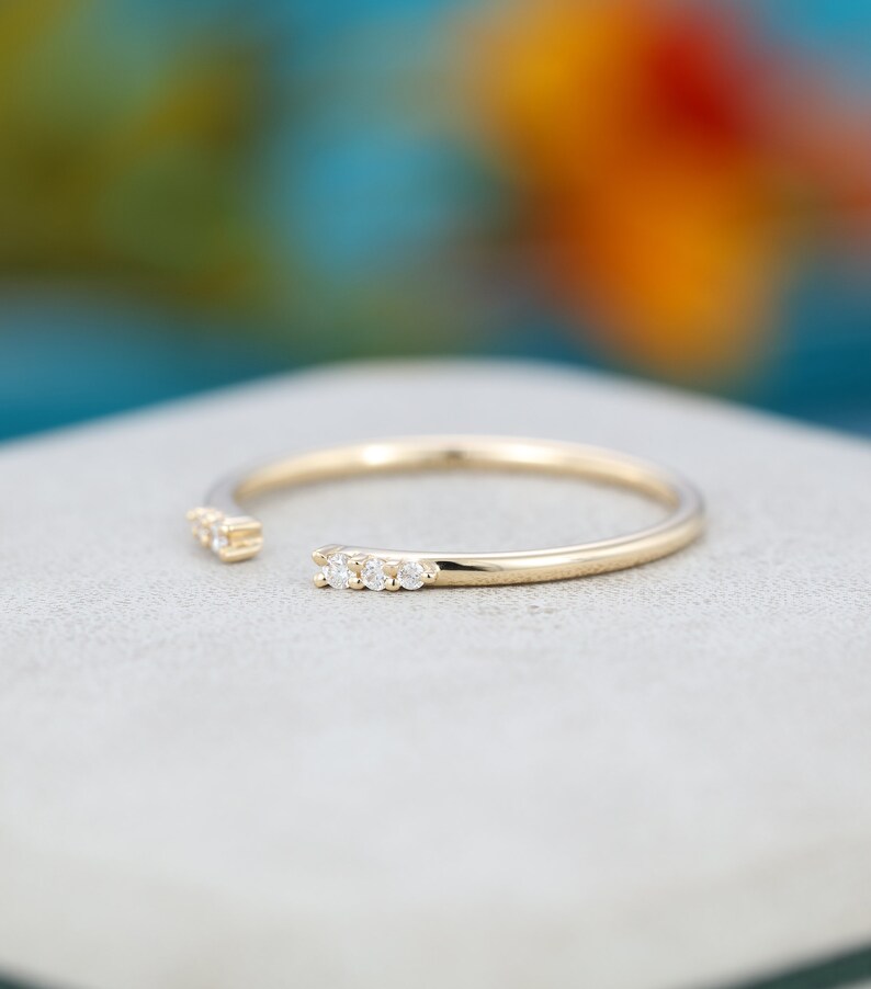 Unique Diamond Wedding Band Yellow Gold Wedding Band Gap Open Etsy