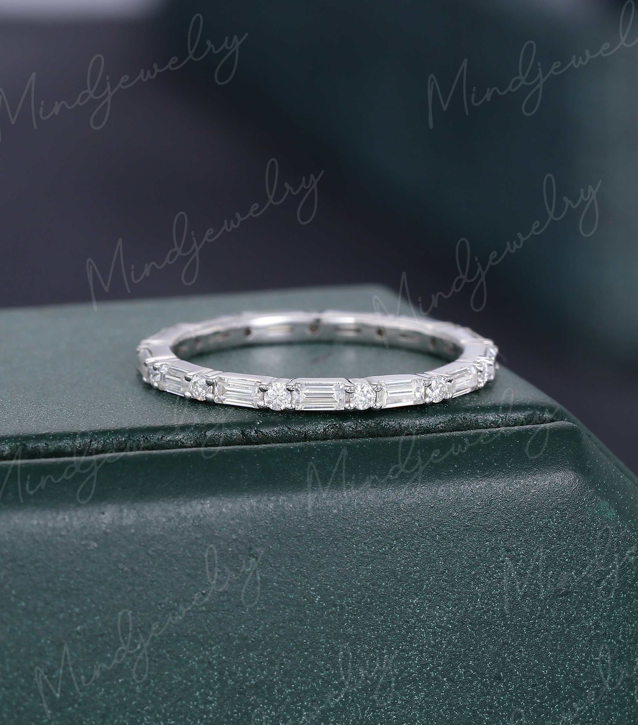 Unique White Gold Wedding Band Women Full Eternity Baguette - Etsy