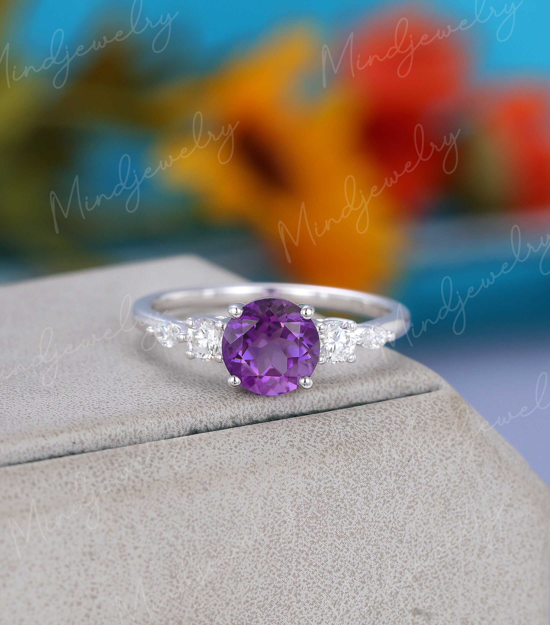Amethyst Engagement Ring White Gold Unique Engagement Ring Etsy