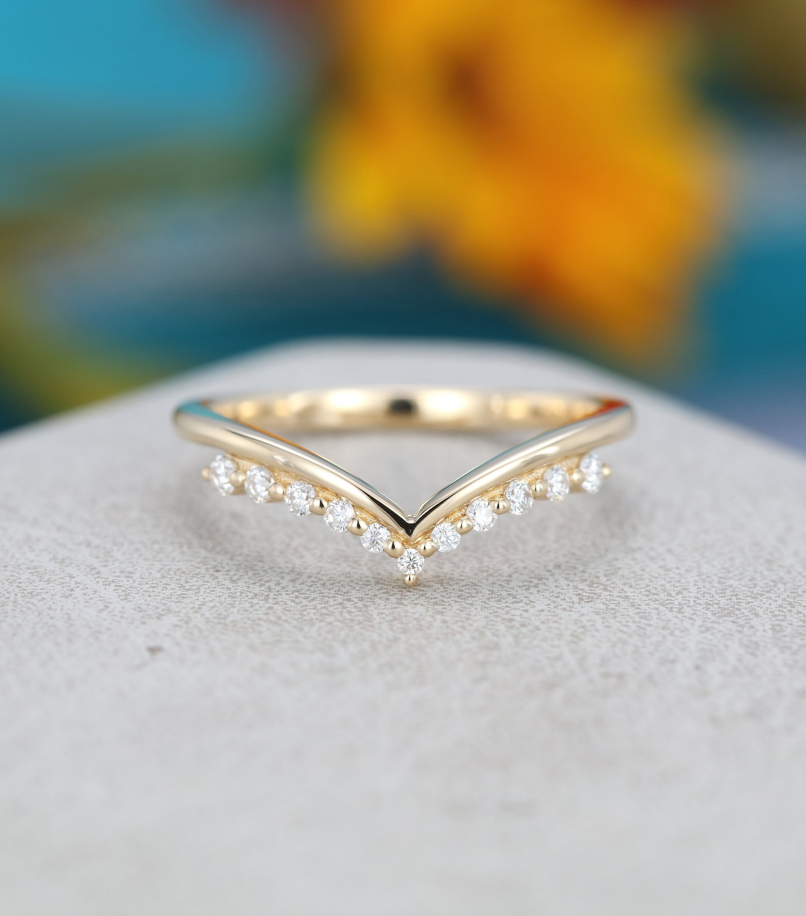 Curved Wedding Band Yellow Gold Unique Diamond Chevron Wedding | Etsy Curved Wedding Band Yellow Gold Unique Diamond Chevron Wedding | Etsy