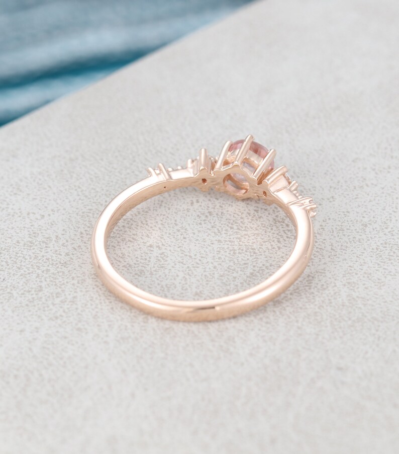 Morganite engagement ring vintage Rose gold engagement ring for women Unique Cluster Antique diamond wedding Bridal Promise Anniversary gift image 6