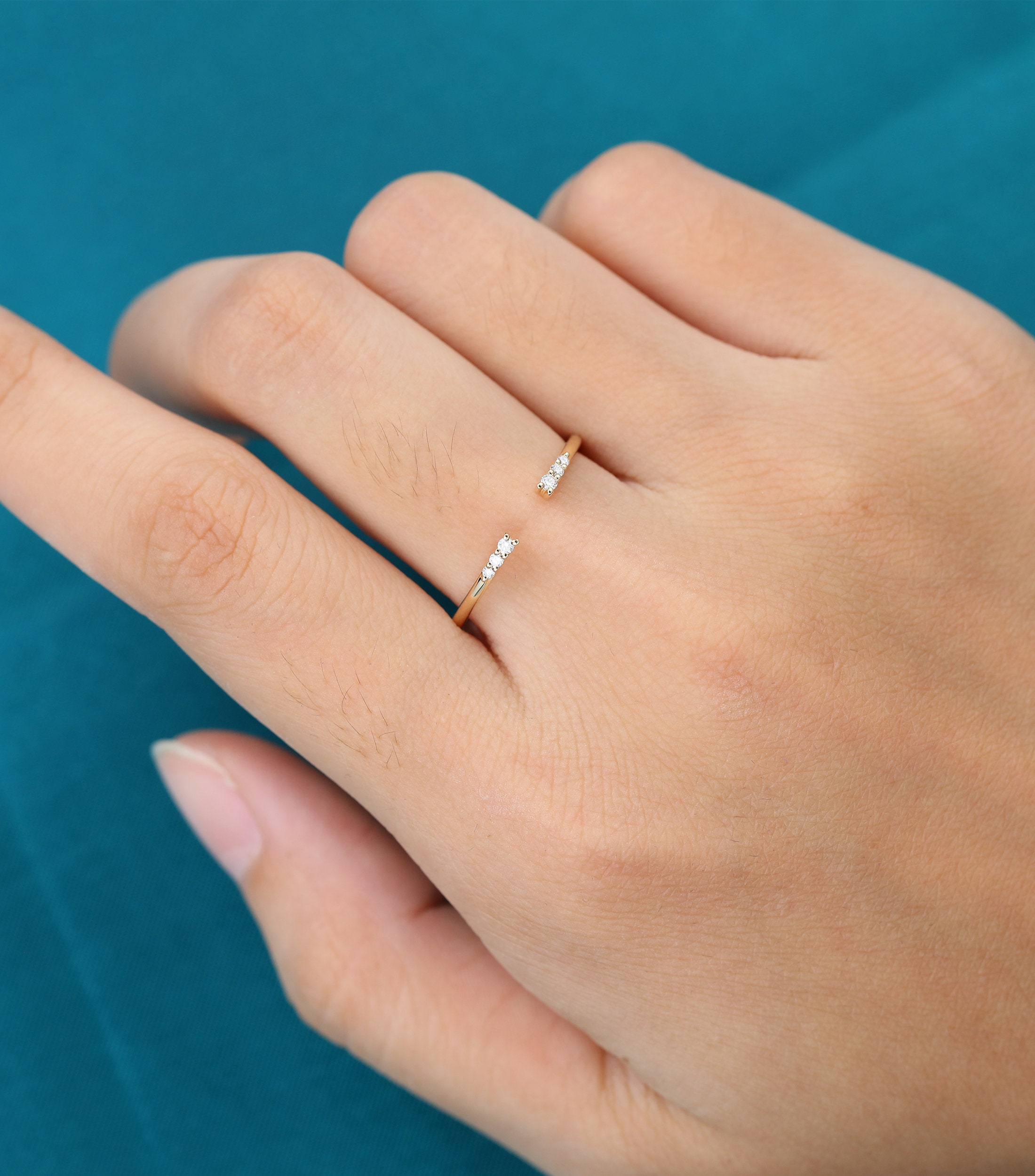 Unique Diamond wedding band Yellow Gold Wedding Band Gap Open Etsy