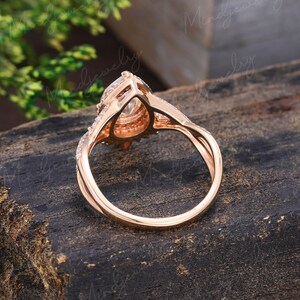 Unique Moissanite engagement ring Pear shaped Rose gold Halo Vintage engagement ring Twisted diamond wedding Bridal Promise gift for women image 4