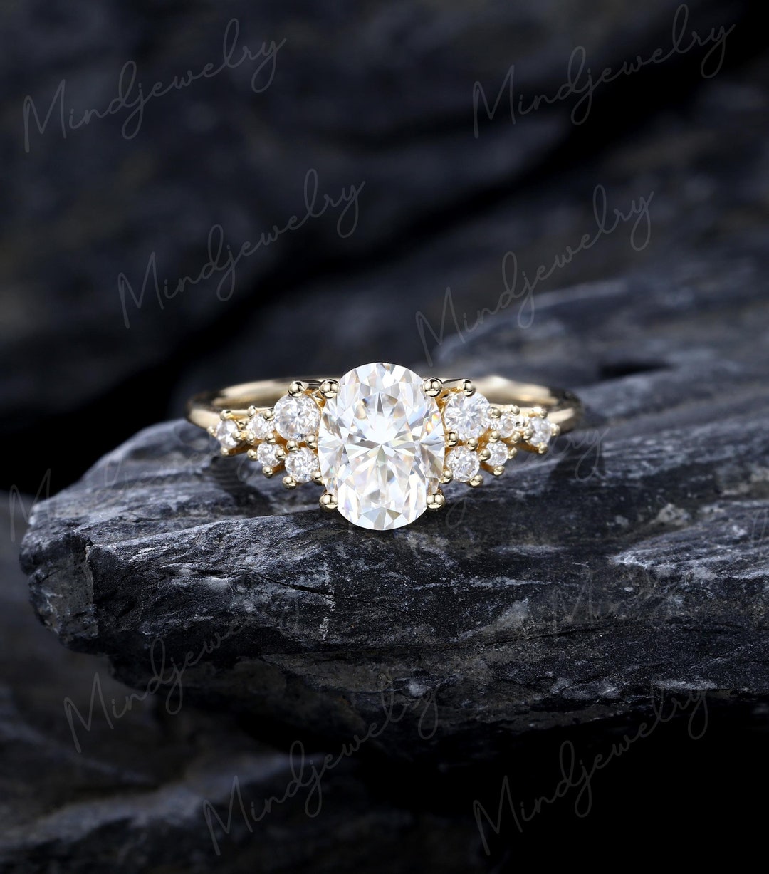 1.5ct Oval Moissanite Engagement Ring Women Solid 14K Yellow Gold ...