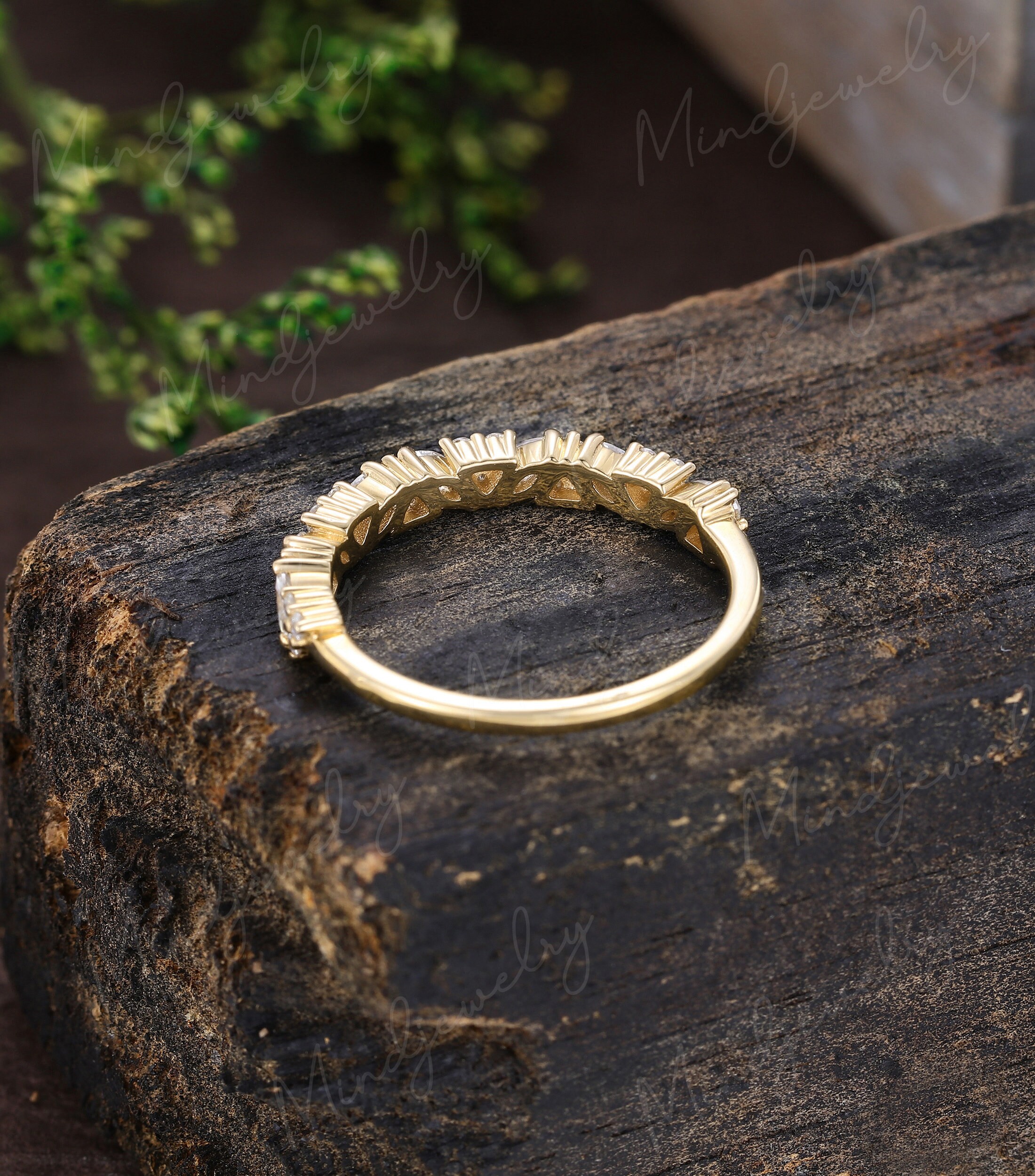 Marquise Cut Moissanite Wedding Band Yellow Gold Wedding Band Women ...