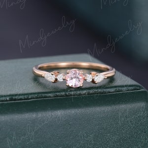 Morganite engagement ring vintage Rose gold engagement ring for women Unique Cluster Antique diamond wedding Bridal Promise Anniversary gift image 2