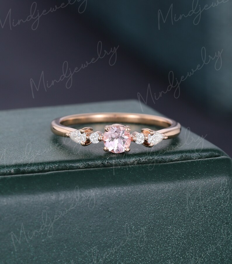 Morganite engagement ring vintage Rose gold engagement ring for women Unique Cluster Antique diamond wedding Bridal Promise Anniversary gift image 2