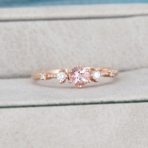 Morganite engagement ring vintage Rose gold engagement ring for women Unique Cluster Antique diamond wedding Bridal Promise Anniversary gift image 8