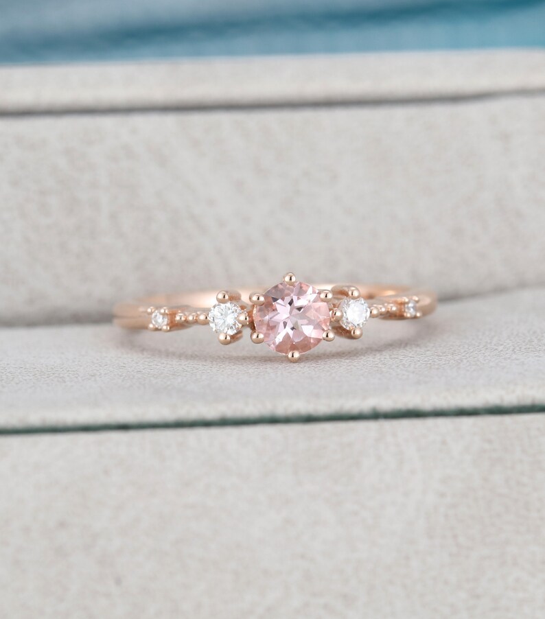 Morganite engagement ring vintage Rose gold engagement ring for women Unique Cluster Antique diamond wedding Bridal Promise Anniversary gift image 8