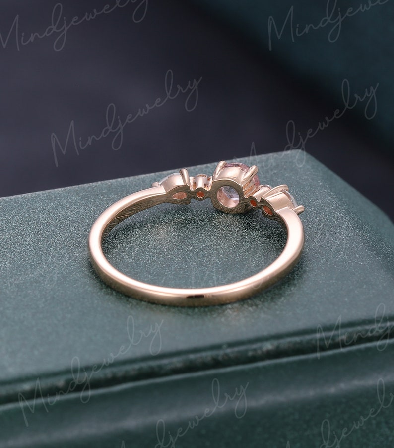 Morganite engagement ring vintage Rose gold engagement ring for women Unique Cluster Antique diamond wedding Bridal Promise Anniversary gift image 4