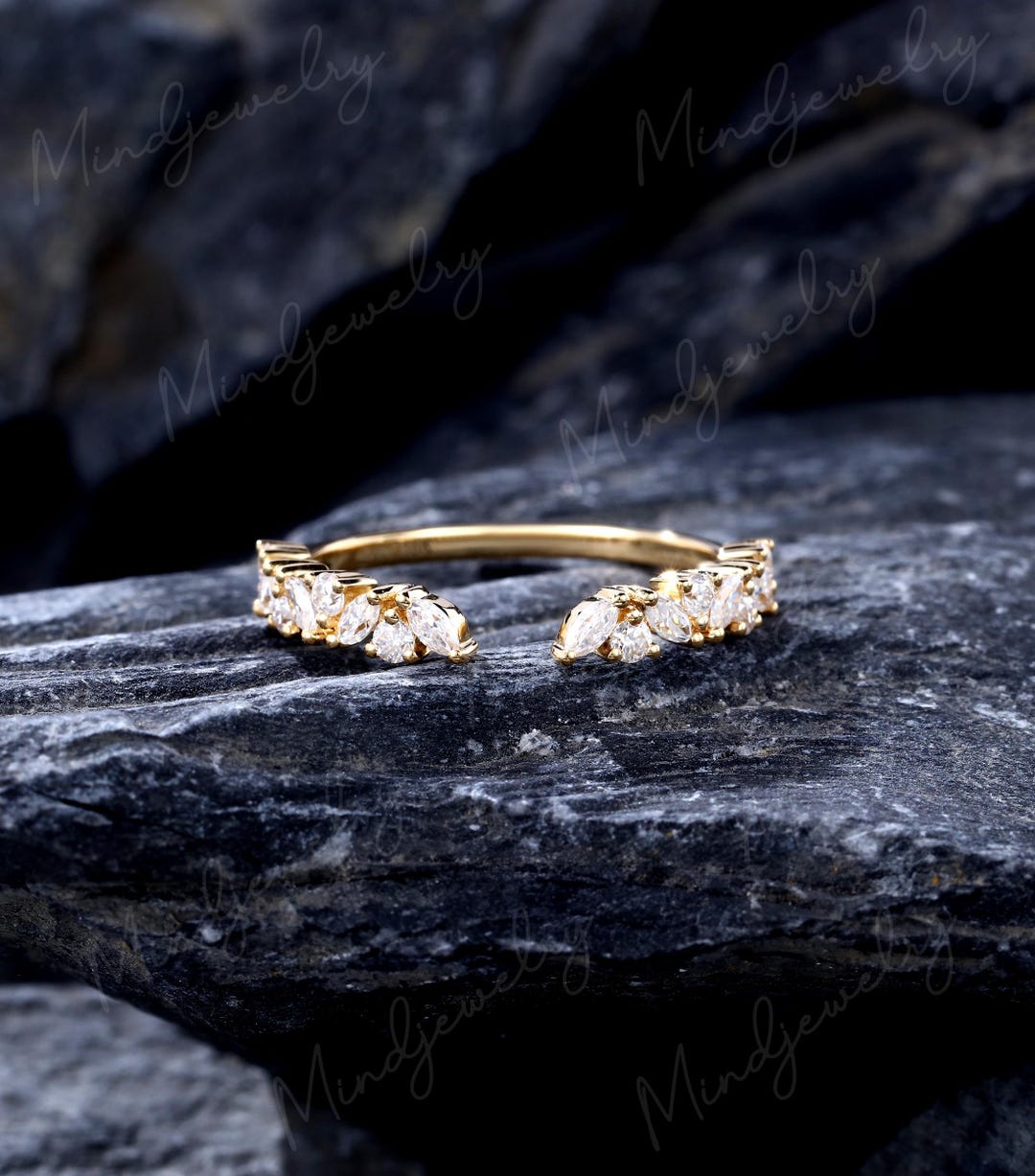 Moissanite Wedding Band Vintage Yellow Gold Baguette Wedding Band Women ...