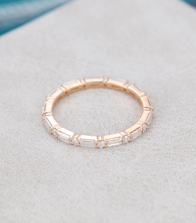 Rose gold wedding band women Baguette Full eternity