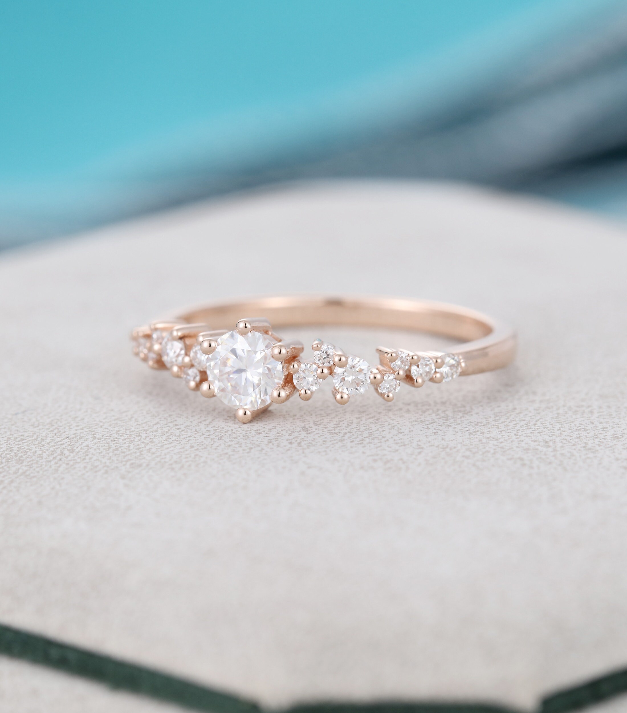 Moissanite engagement ring vintage 14k rose gold diamond | Etsy