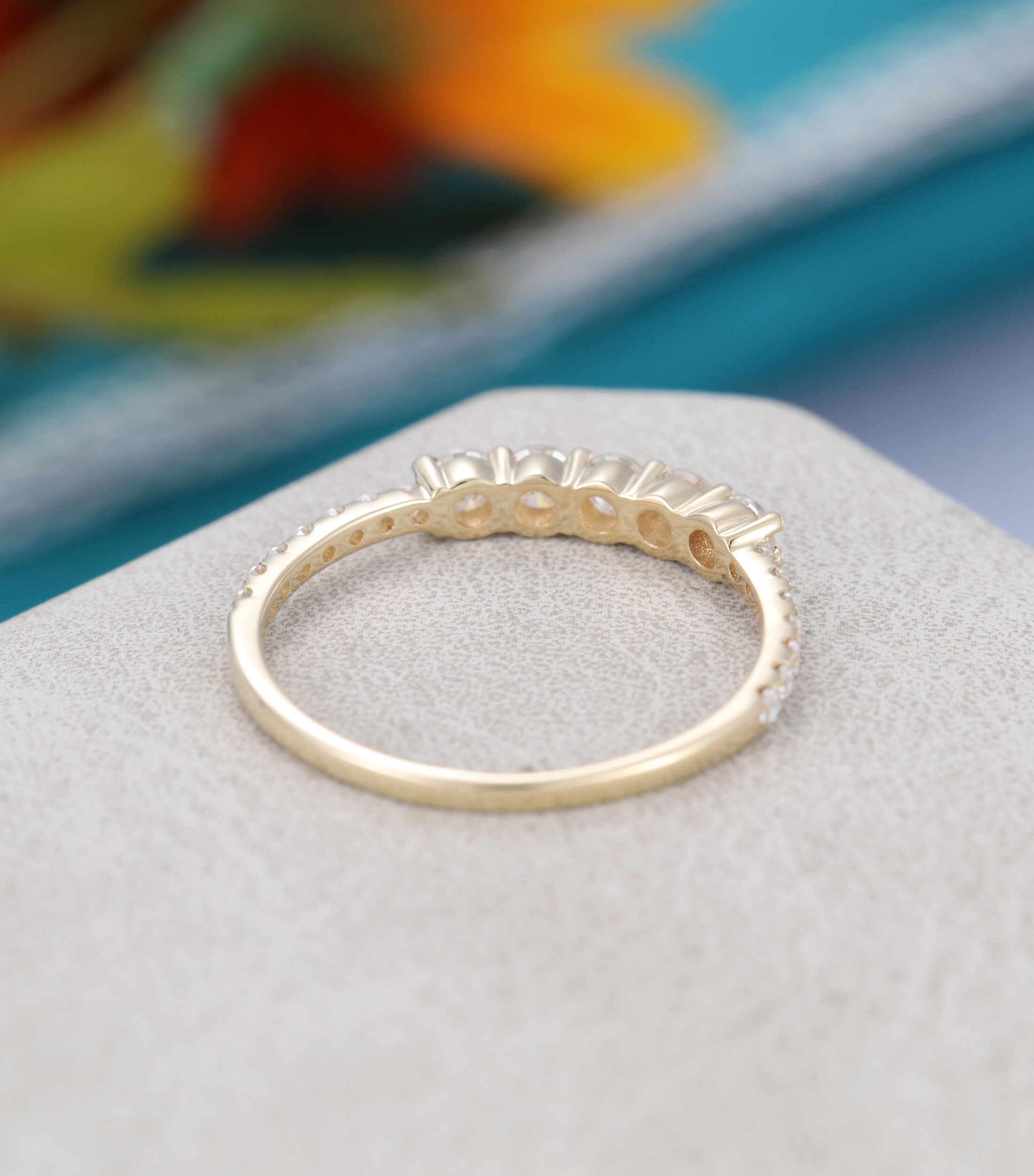 Yellow Gold Wedding Band Women Unique Moissanite Wedding Band - Etsy