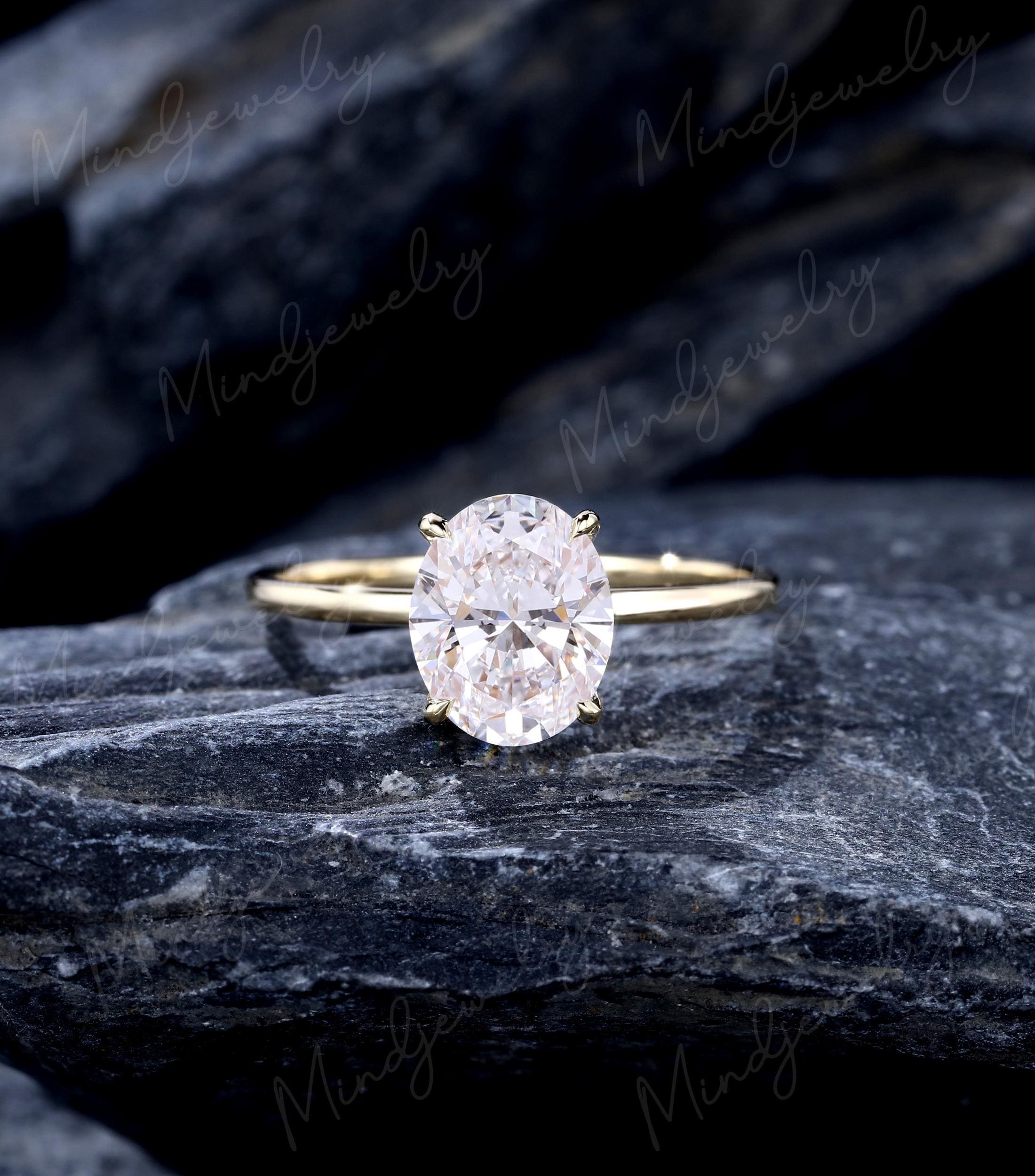 3CT Oval LAB Diamond Engagement Ring, Yellow Gold Lab Grown Diamond Ring, Oval Solitaire Moissanite Simple Anniversary Ring, IGI Lab Diamond