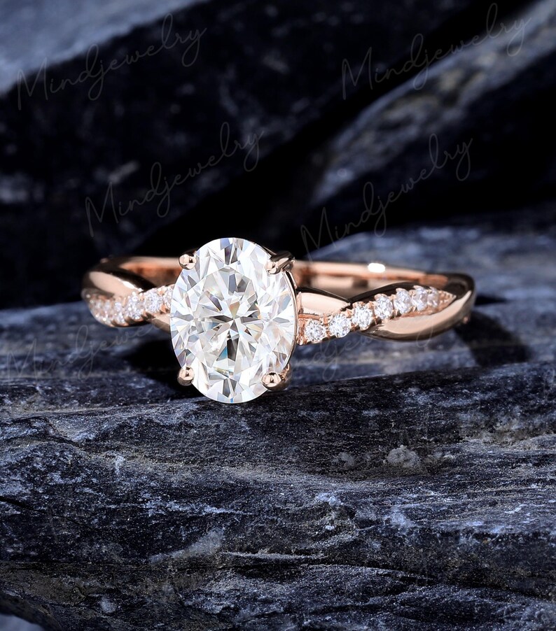 Oval Cut Moissanite Engagement Ring Vintage Solid 14k/18k Rose Gold ...
