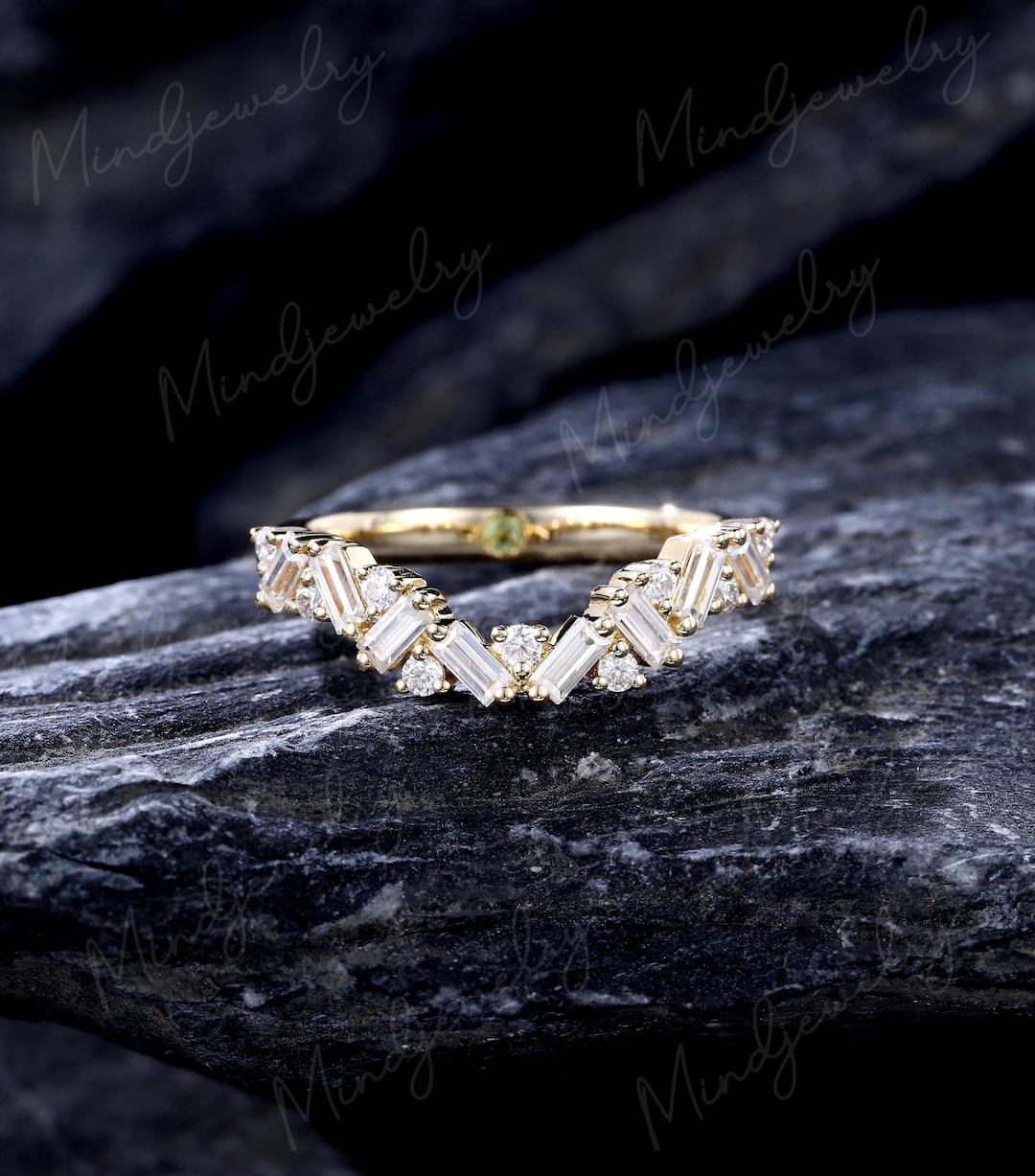 Baguette Cut Moissanite Curved Wedding Band Vintage 14k Rose Gold ...