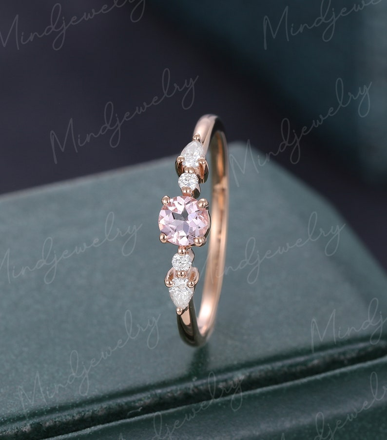 Morganite engagement ring vintage Rose gold engagement ring for women Unique Cluster Antique diamond wedding Bridal Promise Anniversary gift image 3