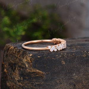 Unique Half Eternity Baguette cut Moissanite wedding band vintage Rose gold wedding band women Matching band Bridal Promise gift for her image 2