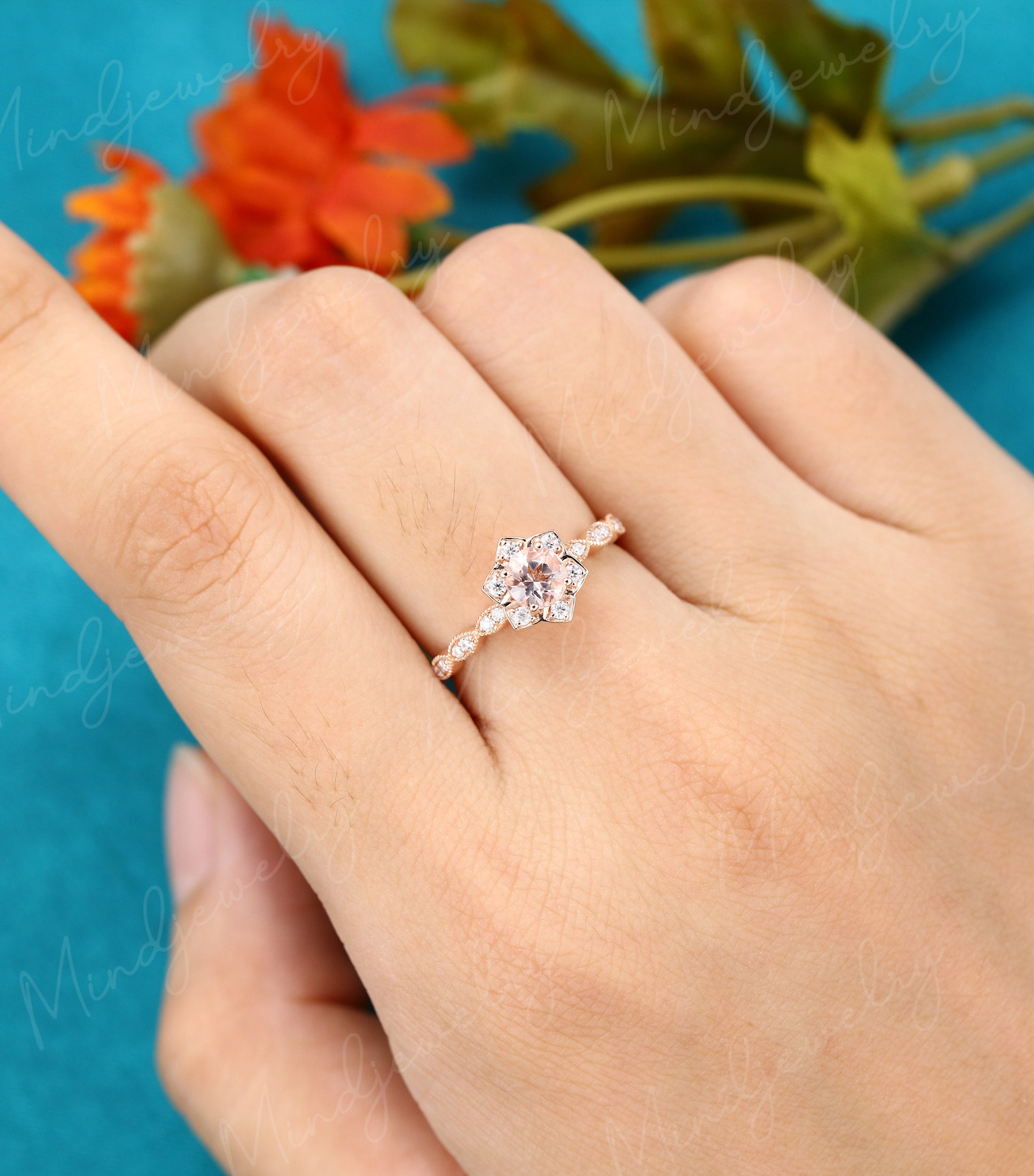 Engagement Ring Rose Gold Unique Engagement Ring Etsy