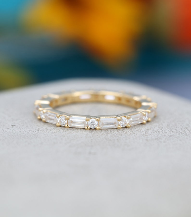Yellow gold wedding band women Baguette moissanite wedding | Etsy