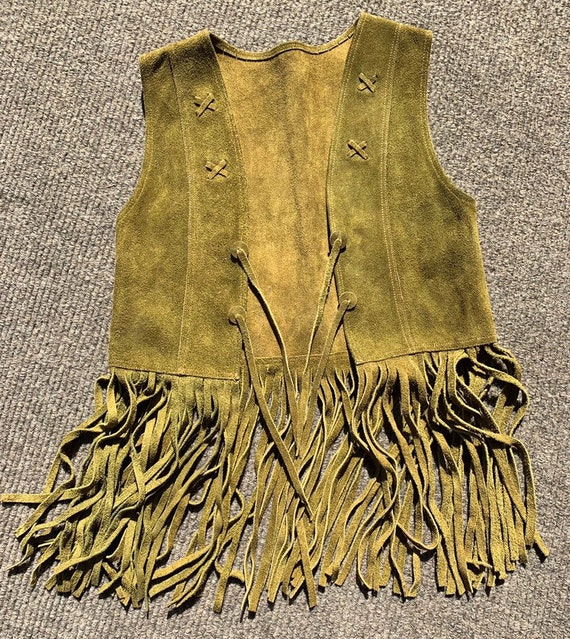 Vintage 60s suede fringe vest real leather