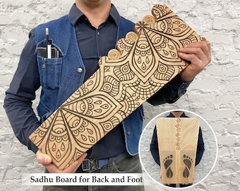 Sadhu board for back, Sadhu wooden board with nails for back and foot massage, Board with nails for lying down, Back massage board
