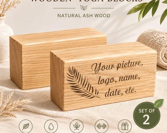 Wooden Yoga Blocks Set of 2 Ash Wood Yoga Bricks Custom Engraved Blocks for Pilates Meditation Stretching Gift Natural Handmade Fitness Prop