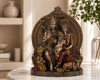 Shiva Family Statue Hindu God Shiva Parvati Ganesha Kartikeya Figurine Spiritual Decor Meditation Altar Gift 18.5cm Art Indian Gift for Home