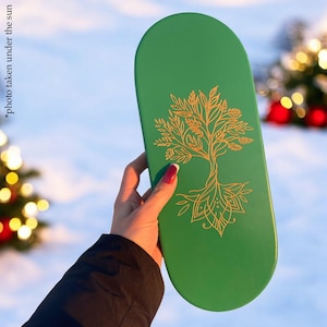 Sadhu board in green color with gold engraving, Yoga gift, Meditation gift, Wooden Sadhu Board with nails for foot massage, Board with nails